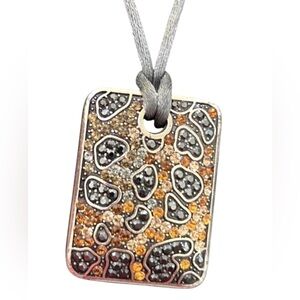 Brighton Leopard Totem Crystal Silver Plated Pendant Gray Cord Retired 2354